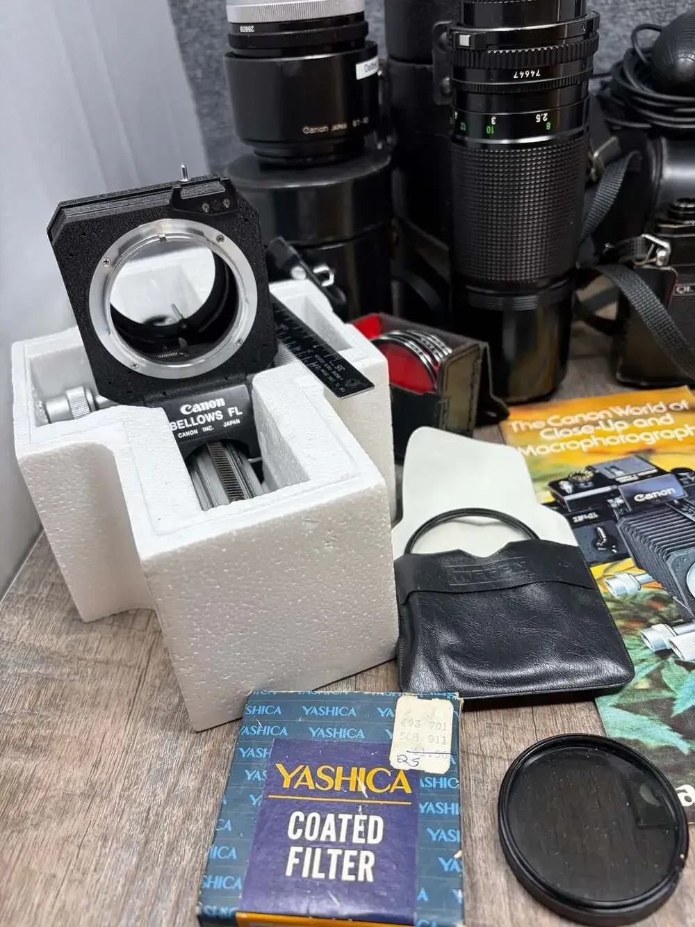 Vintage Canon FTb 35mm SLR Film Camera Bundle with Lenses, Bellows & Accessories